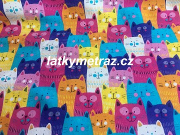 teplákovina-barevné kočky-zbytek 28 cm