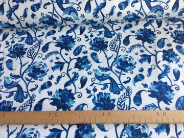 úplet modré květy na bílém-zbytek 70 cm