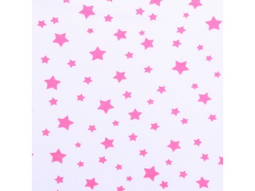 100% bavlněný  úplet-růžové hvězdy na bílé